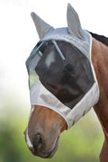 Harrison Howard CareMaster Horse Fly Mask Half Face with Ears Silver/Black Retro Small Pony