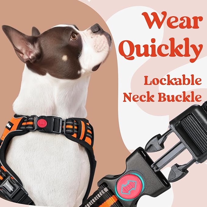 rabbitgoo Dog Harness for Large, No Pull Pet Harness with 3 Buckles, Adjustable Soft Padded Vest with Control Handle, Walking Reflective Pet Vest for Extra Large Dogs, Orange, XL