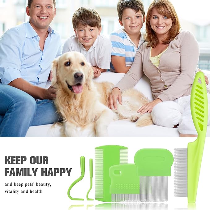 Cat & Dog Grooming Set - Fine Tooth Comb For Grooming And Removing Dandruff Flakes Remove Float Hair Tear Marks (green)