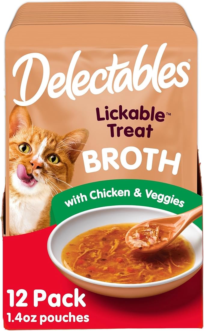 Hartz Delectables Savory Broths Chicken & Veggies Lickable Wet Cat Treats, 12 Count