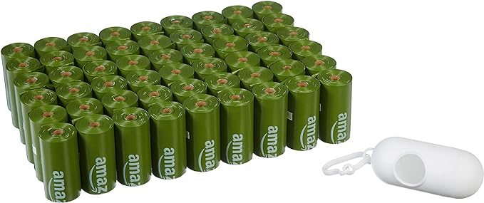 Amazon Basics Leak Proof Dog Poop Bags with Dispenser and Leash Clip, Unscented, 13 x 9 Inches - 810 Count (15 Bags per Roll, 54 Rolls)
