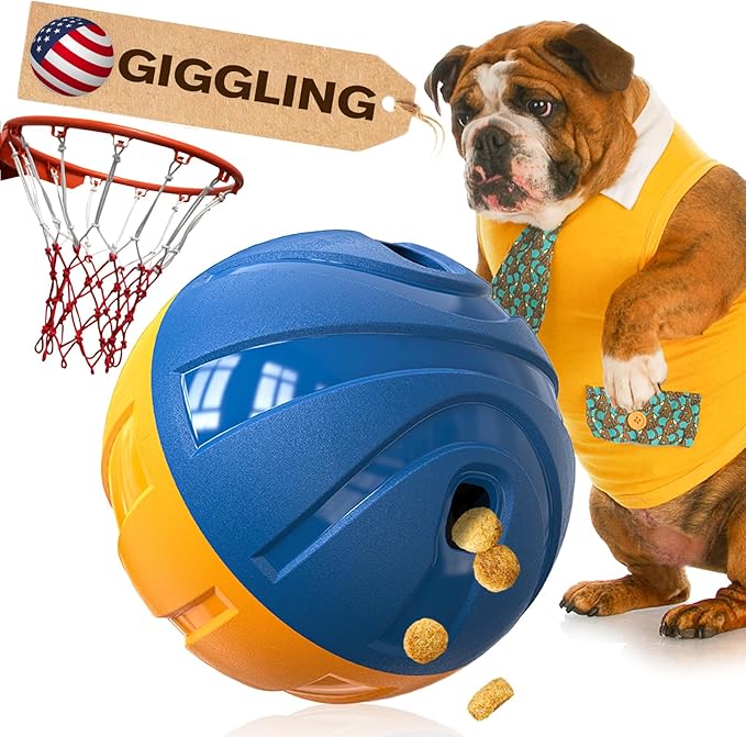 KADTC Dog Treat Giggling Ball - Adjustable Food Dispensing Speed - Puppy Basketball Toy - Puzzle Slow Feeder Mind Game for Medium/Large/Extra L Aggressive Chewers Breed