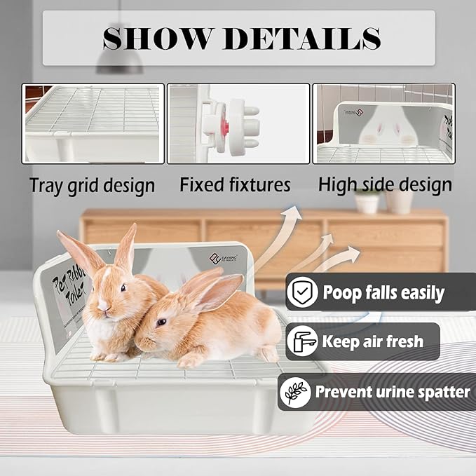 kathson Rabbit Litter Box,Bunny Potty Training,Plastic Square Small Animal Toilet,for Hamster Chinchilla Ferret Hedgehog Gerbil(White)