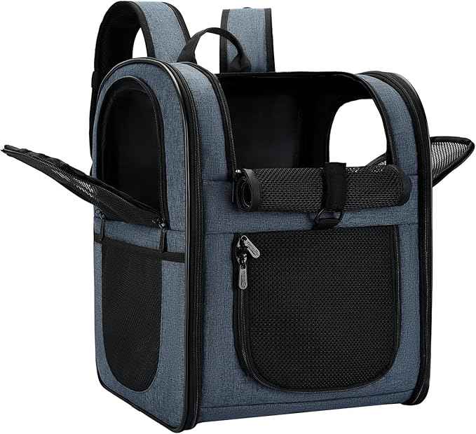 Apollo Walker Dog & Cat Carrier Backpack for 4-15lb Pets - Ventilated Safe Design with Padded Back Support, Breathable Mesh Pet Backpack for Hiking, Travel, Outdoor (Navy)