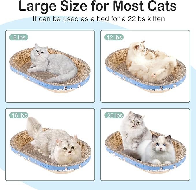 Cat Scratcher, 23.6x14.9 inches Cardboard Cat Scratchers for Indoor Cats, Large Cat Scratching Board, Oval Cat Scratch Pad Bed with Catnip