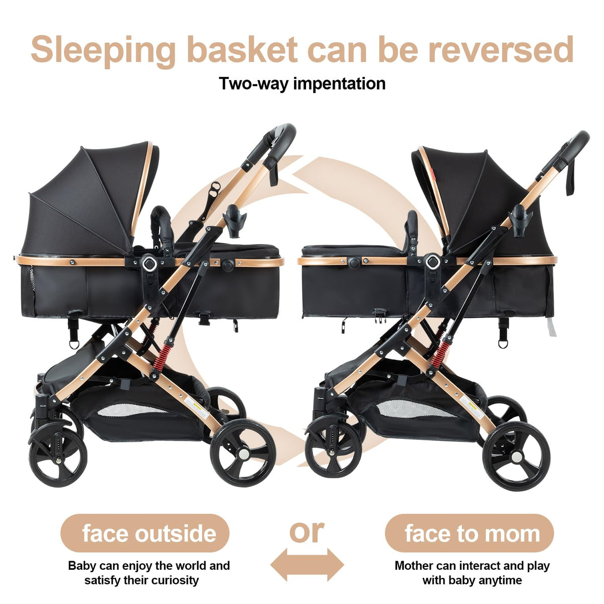 2 in 1 Baby Stroller Newborn Foldable Pushchair Folding High Landscape Infant Carriage,Toddler Pushchair Black Baby Stroller