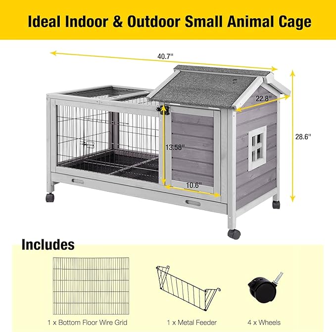 Aivituvin Rabbit Hutch Indoor Bunny Cage Outdoor Bunny House with Wire Floor Leakproof Plastic Tray