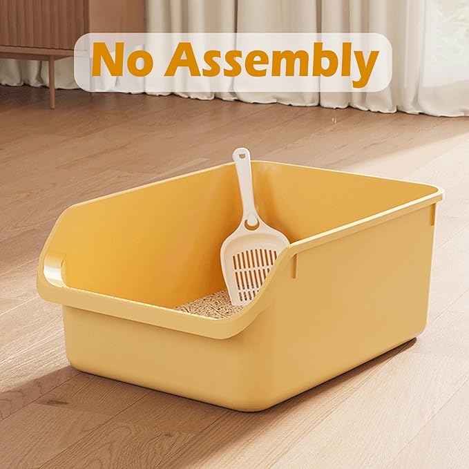 SpaceTime Large Cat Litter Box with High Sides,Cat Boxes for Indoor Cats,Cat Litter Pan for Kitty,Litter Box with Low Entry,Easy to Clean,Anti-Splashing(Grey)
