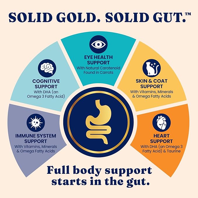 Solid Gold Bone Broth Cat Food Topper - Limited Ingredient Lickable Cat Broth Pouches w/Chicken Protein Shreds & Collagen for Hydration & Gut Support - Easy to Serve Gravy for Cats Meal Topper - 12ct
