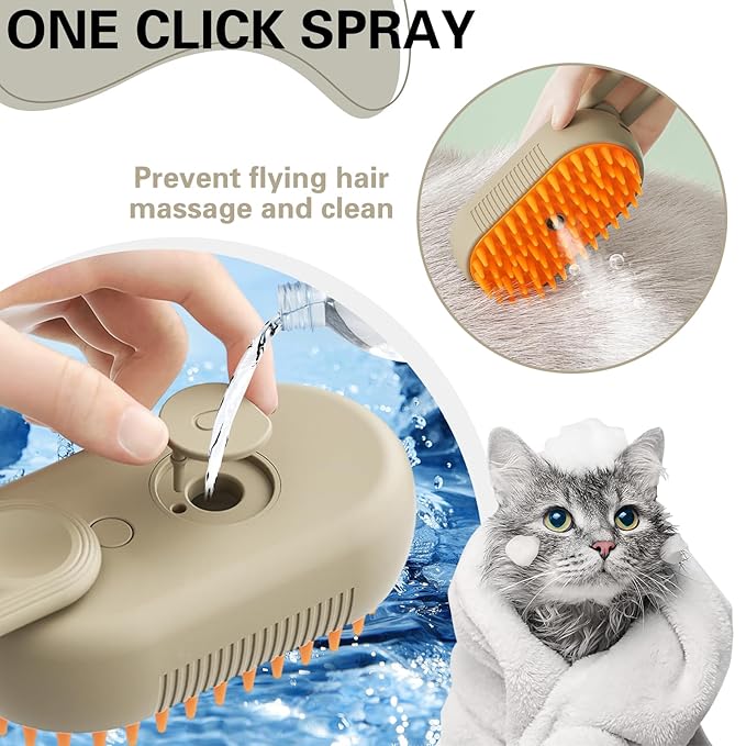 Steamy Pet Brush - Convenient Hair Removal, Easy Collection, Massage Function - Ideal Steam Brush for Cats! (White)1