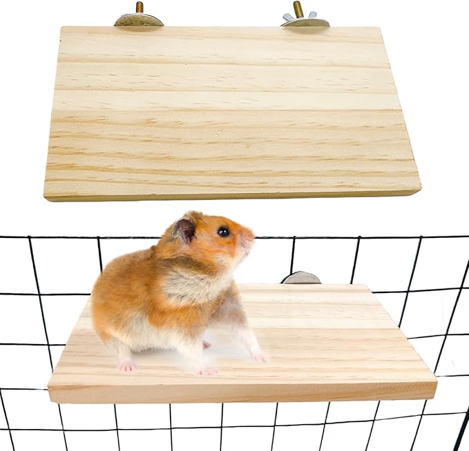 Hamster Wooden Ledge Platform 2Pcs Small Animals Natural Wood Stand Platform Chew Toys Cage Accessories for Squirrel Gerbil Suger Glider Rat Hamsters Bird