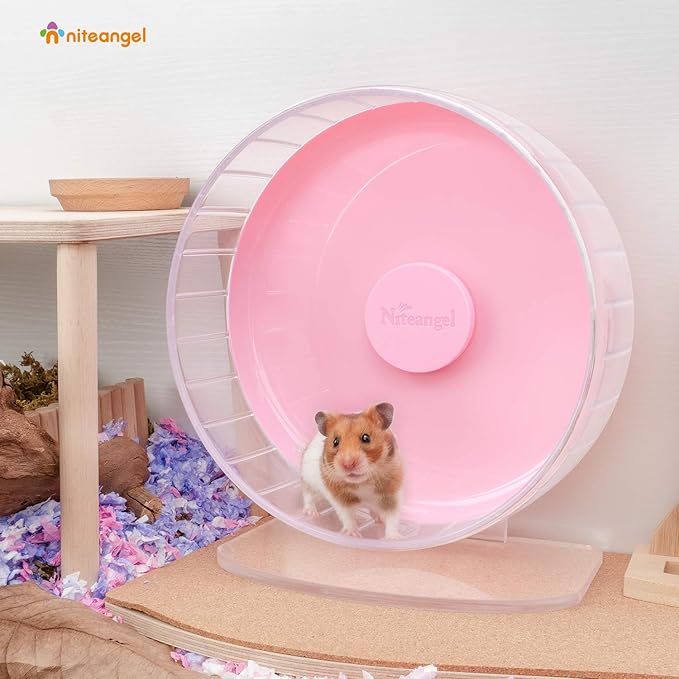 Niteangel Super-Silent Hamster Exercise Wheels: - Quiet Spinner Hamster Running Wheels with Adjustable Stand for Hamsters Gerbils Mice Or Other Small Animals (M, Pink)