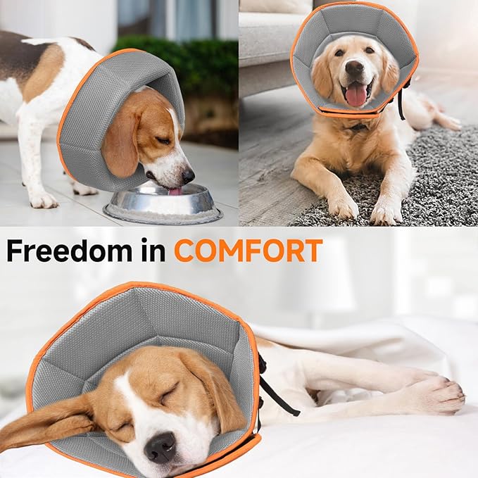 Dog Cone Collar M, Soft Cones for Large Medium Small Dogs,Adjustable Dog Cone Alternative to Stop Licking, Comfy Elizabethan Collar for After Surgery Wound Healing & Hot Spots Orange