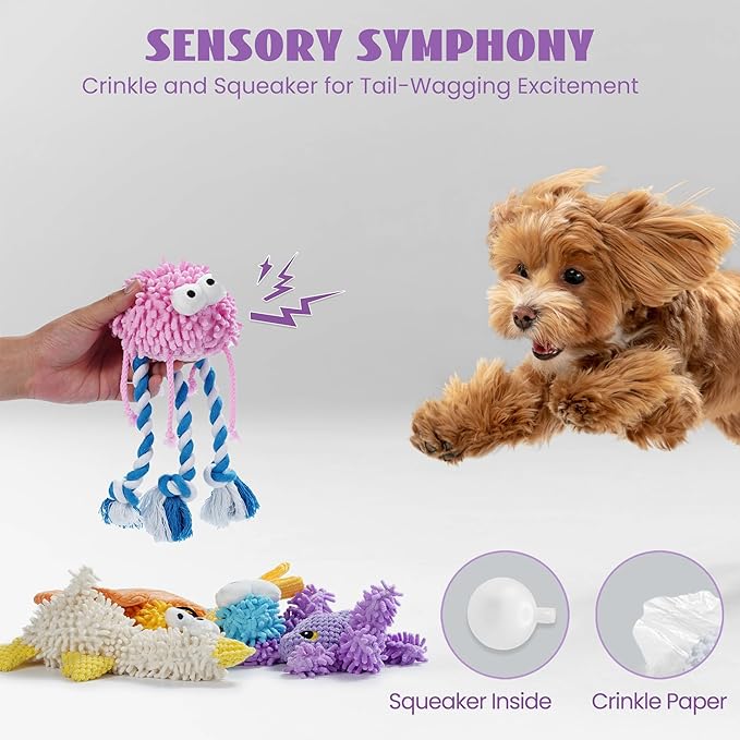 Nocciola Plush Squeaky Dog Toys, Cute Durable Stuffed Crinkle Puppy Pet Chew Toys for Large Medium Small Dogs - Butterfly