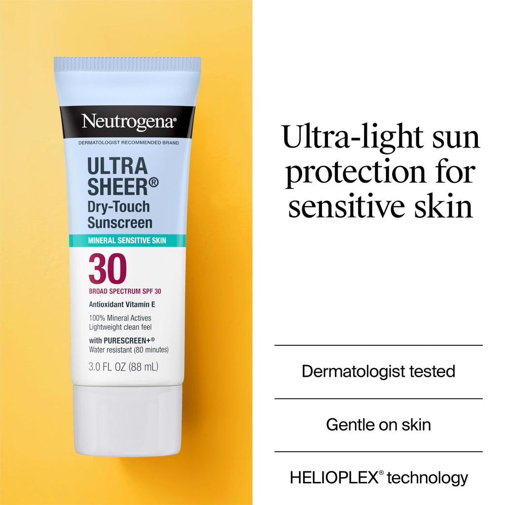 Neutrogena Ultra Sheer Dry Touch Sunscreen Lotion SPF 45 Broad Spectrum UVA UVB Protection Lightweight Water Resistant up to 80 Minutes Oil PABA Oxybenzone Free, 2-pack of 3 fl oz