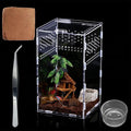 Micro Habitat Terrarium Kit (4pc Set) - Acrylic Reptile & Spider Enclosure (4.7 * 4.7 * 8 Inches)