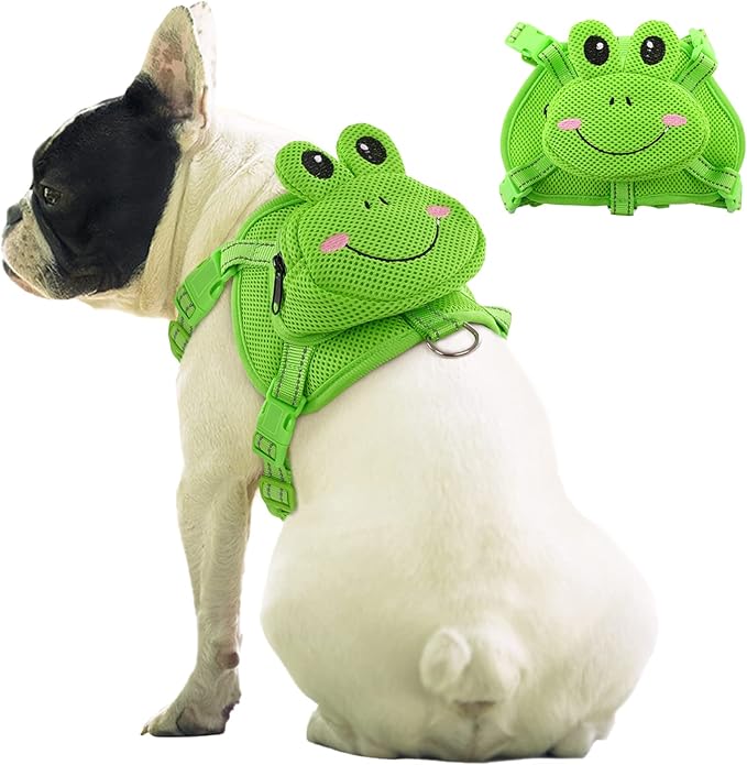 IDOMIK Dog Backpack Harness, No-Pull Dog Backpack with D-Ring for Small Medium Dogs, Cute Self Carrier Backpack for Dogs to Wear, Adjustable Doggy Backpacks for Traveling Camping Hiking, Frog, M
