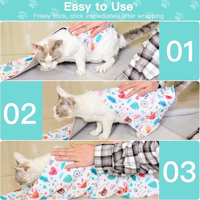 21.7" Cat Grooming Wrap, Cat Wrap for Cutting Nails, Self-Adherent Fabric Wrap for Cats, Cat Burrito Wrap Anti-Scratch, Anti-Escape, Multifunctional Swaddle Wrap Pet Tool (Panda, Large)