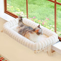 SnugCloud Cat Window Perch with 4-Sided Bolster - Orthopedic Cat Hammock for Window Sill - Solid Hardwood & Metal Frame - Window Seat for Pets (Natural Color Wood w/White Bed, Medium)