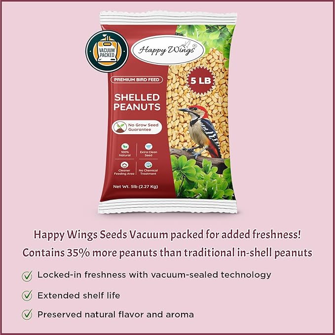 Shelled Peanuts Seeds Wild Bird Food - 5 Pounds I No Grow Seed I Bird Seed for Wild Birds
