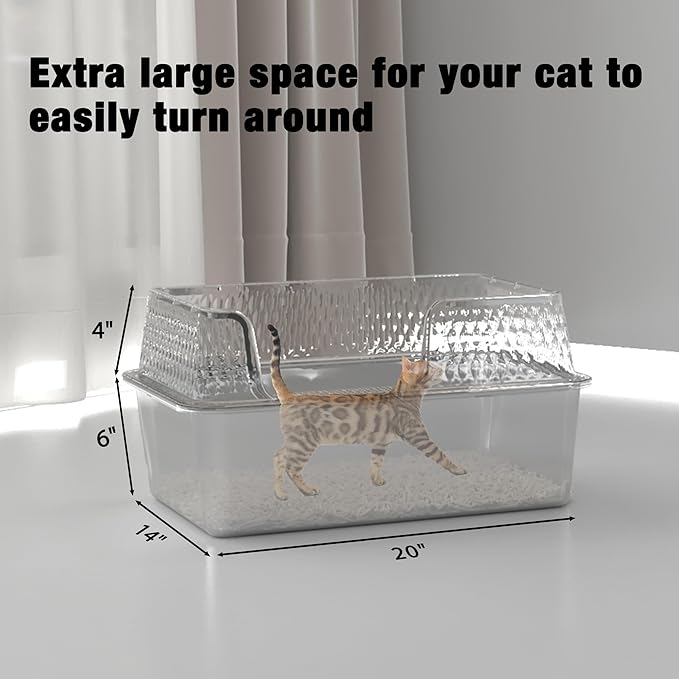 Suhaco Stainless Steel Litter Box Side Entry, Kitty Litter Mat and White Scoop Included Covered Metal High Sided Extra Large Cat Litter Box with Lid Removable Enclosure for Medium Cats (Tall Grey)