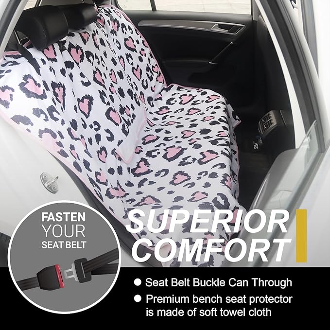 Back Seat Cover for Car Trucks Van SUV,Waterproof Rear Bench Towel Seat Covers for Dogs and Kids,Automotive Backseat Protector (Leopard Print)