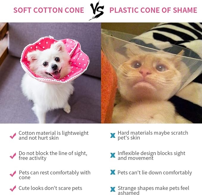 Adjustable Dog Cat Cone,Soft Recovery Cat Cone Collar,Dog Protective Collar for Cats,Puppy and Small Dogs,Pink