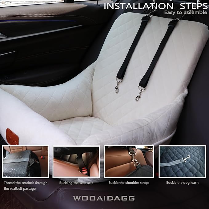 Dog Car Seat for Small Dogs,Ultra-Soft Fabric,2 Storage Pockets & Safety Leash,Adjustable Straps,Easy to Install,Fully Detachable and Washable(Beige)