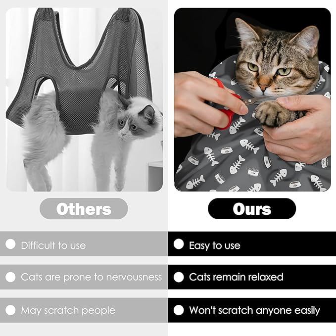 27.6" Cat Grooming Wrap, Self Adhesive Cat Wrap for Cutting Nails, Anti-Escape Calming Cat Swaddle Wrap for Medicine Ear Cleaning, Anti-Scratch Cats Burrito Restraint Blanket, Practical Pet Tool Grey