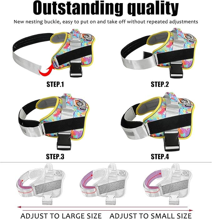 Bolux Dog Harness, No-Pull Reflective Dog Vest, Breathable Adjustable Pet Harness with Handle for Outdoor Walking - No More Pulling, Tugging or Choking (Large (Pack of 1), Watercolour)