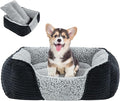 Miguel Washable Dog Bed for Small Dogs, Easy to Wash Cat Sofa Bed with High Sides, Rectangle Bolster Cat Bed Calming Cuddle Puppy Bed with Anti-Slip Bottom, Black 20 Inch