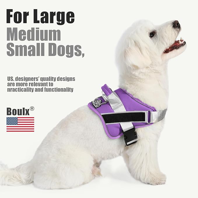 Bolux Dog Harness, No-Pull Reflective Dog Vest, Breathable Adjustable Pet Harness with Handle for Outdoor Walking - No More Pulling, Tugging or Choking (Lavender, Small (Pack of 1))