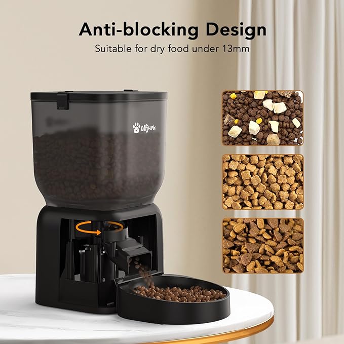Automatic Dog & Cat Feeder with Freshness Preservation, 4L Timed Cat Feeder with LCD Screen.Up to 6 Meals Per Day and 1-15 Portion for Cats & Dog (Black)