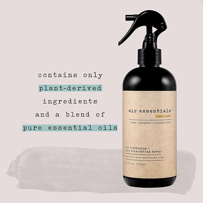 Air Essentials Air Freshener & Odor Eliminator Spray - 12 oz, Pack of 2 - Made with Pure Essential Oils - Lemon Burst Scent