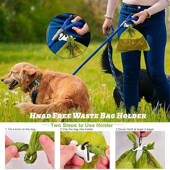 Dog Poop Bag Holder for Leash Attachment - Waste Bag Dispenser for Leash - Fits Any Dog Leash - Portable Set with Hand Free Holder Metal Carrier, Black Round Shape