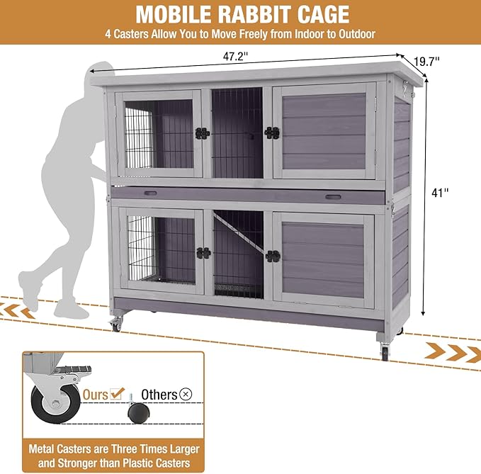 GUTINNEEN Folding Rabbit Hutch Indoor Bunny Cage in No Time Assemble Guinea Pig Cage Rabbit House Movable