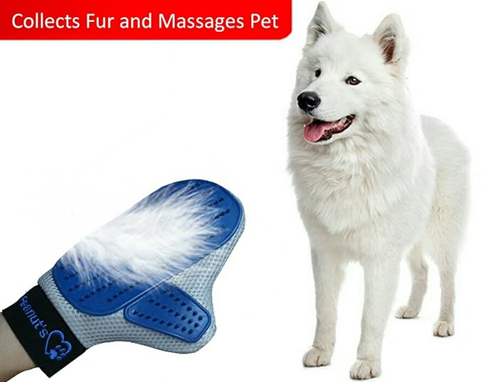 Mr. Peanut’s Pet Grooming Glove – Deshedding Hair Removal Mitt with Gentle Silicone Tips, Adjustable Wrist Strap & Breathable Mesh; Perfect for Dogs, Cats, Rabbits & Small Pets