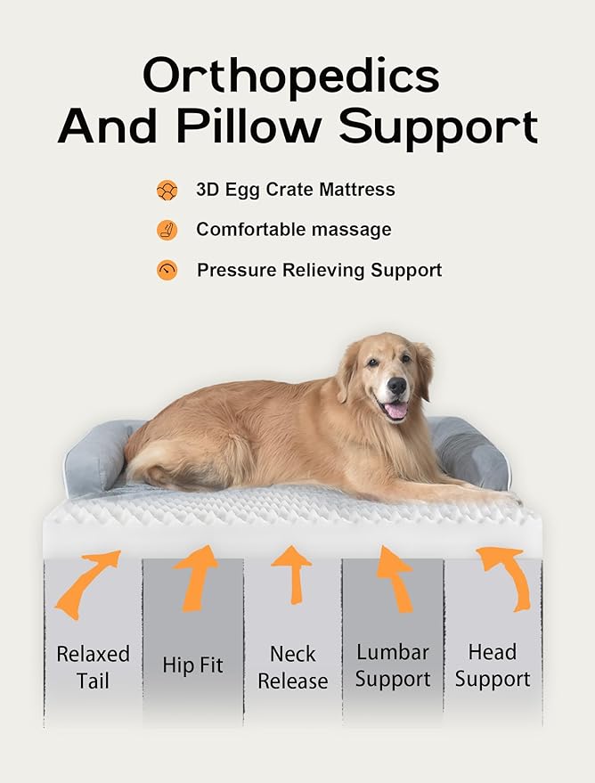 Extra Large Dog Bed Orthopedic Waterproof: Memory Foam Dog Bed for XL XLarge Extra Big Dogs - Couch Sofa - Washable with Removable Cover