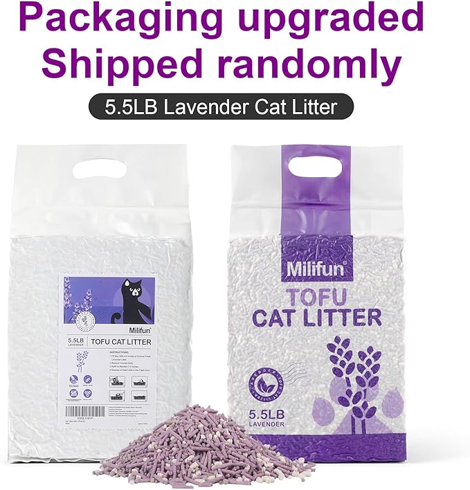 Tofu Cat Litter, Dust-Free Kitty Litter, Fast Drying, Ultra Absorbent Clumping Cat Litter Pellets, Lavender Odor Control, Less Scattering, Dust-Free Mixed.