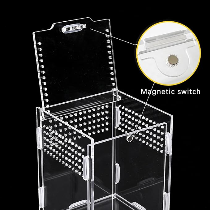 Micro Habitat Terrarium Enclosure Kit（4pc Set）,Jumping Spider Enclosure,Spider Enclosure,Tarantula Enclosure, Acrylic Reptile Enclosure(8 * 4.7 * 4.7 Inches)