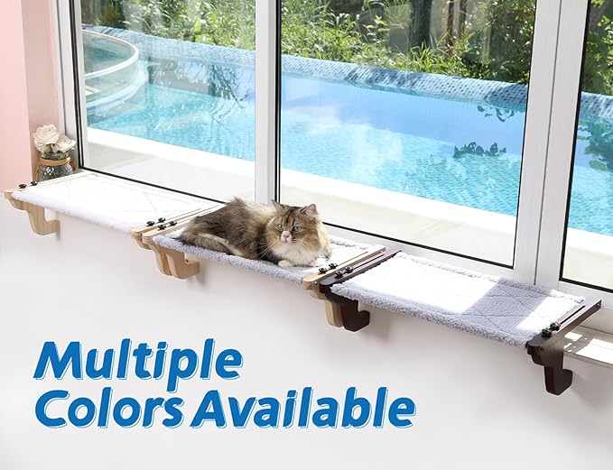 Easy Seat Cat Perch for Window Sill - Hammock Design w/Premium Wood & Robust Metal Frame - Cat Window Seat for Large Cats and Kittens (Dark Stained Wood w/Gray Bed, Large (26''W x 14''D))