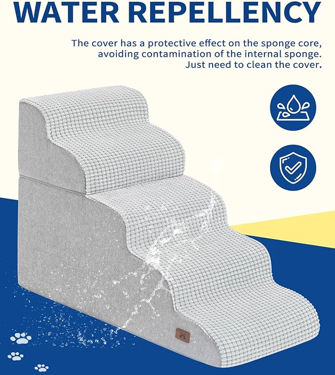 Dog Step for Bed, Dog Stair 5-Step 35D Pet Stair 22.8" H for High Bed or Sofa Non-Slip Balanced Pet Step Indoor, Light Grey