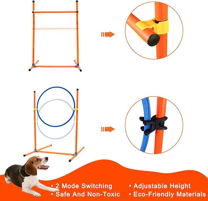 Dog Agility Training Equipment, Obstacle Agility Training Starter Kit for Doggie, Including Tunnel, 27 Weave Poles, Adjustable Hurdle, Jump Ring, Pause Box and Carrying Bag(Blue,L)