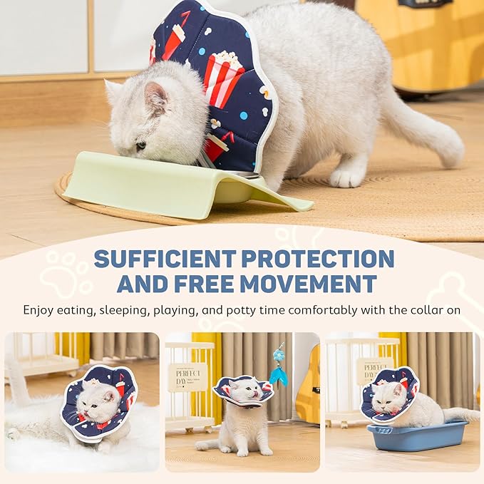 Avont Soft Cat Recovery Cone Collar, Adjustable Lightweight Kitten E-Collar for Small Dogs, Comfortable Neck Donut Stop Licking Scratching After Surgery -Popcorn(S)