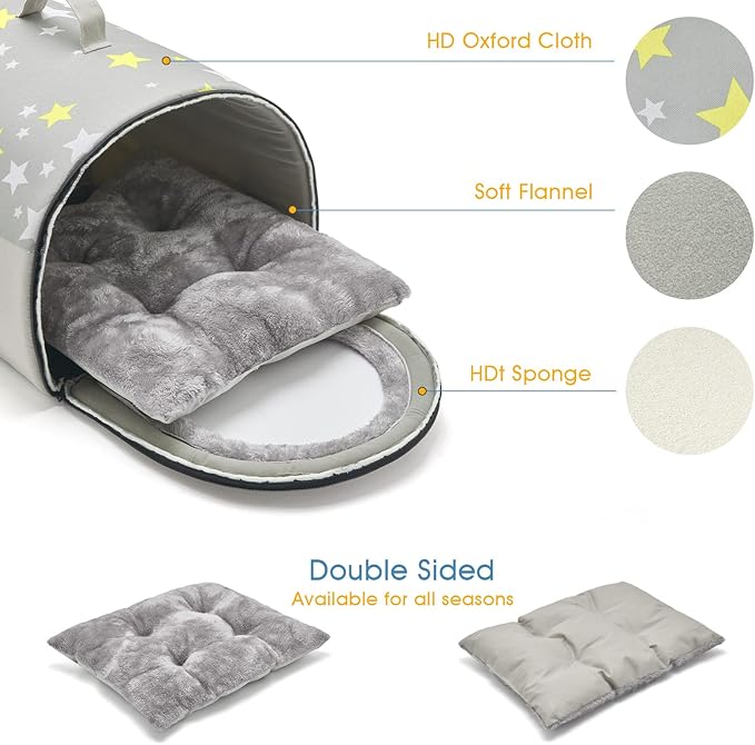 Jiupety Cozy Small Pet Dog House, 2 in 1 Puppy House, S Size for Cat and Puppy, Warm Cave Sleeping Nest for Cats and Dogs, S(15"×12"×11"), Up to 5.5 Lb, Grey