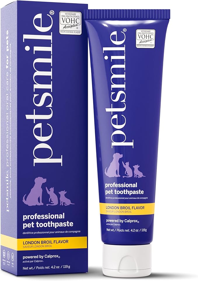 Petsmile Professional Pet Toothpaste for Cats & Dogs - Only VOHC Accepted Toothpaste - Clinically Proven to Control Plaque & Tartar Calprox Formula (London Broil, 4.2 Oz)