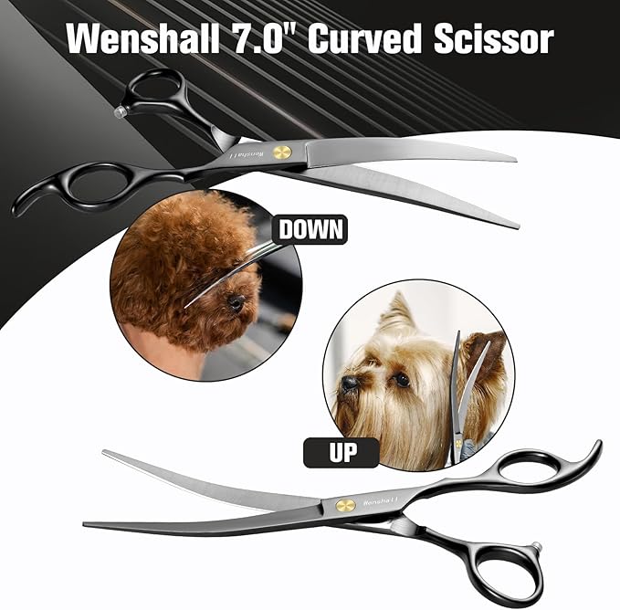 Professional Dog Grooming Scissors Set - 6.5" Thinning, 7" Straight, 7" Up-Curved, 7" Down-curved Scissors and Comb for Dog Cat Pet (Black)