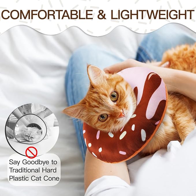 Cat Cone Collar Soft, Cute Cat Donut Collar After Surgery, Adjustable Kitten Recovery Cones to Stop Licking, Lightweight Neck Elizabethan Collars for Cats Kittens (Chocolate, Small)