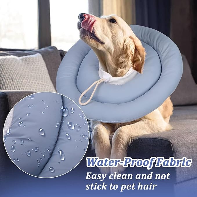 IDOMIK Dog Recovery Collar, Waterproof Soft Dog Cone After Surgery, Comfy Protective Elizabethan Collar Alternative for Dogs Cats, Adjustable Pet Neck Donut Cone Anti-Licking Biting Wounds,Blue,M