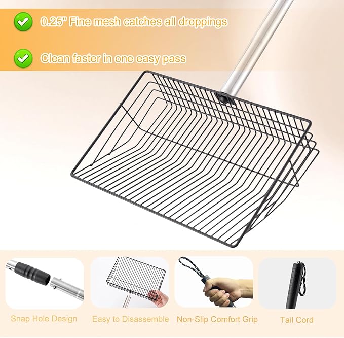 Chicken Poop Scooper 67 inch Adjustable Coop Scooper with 10 inch Metal Sieve for Fast Cleaning, Multi-Purpose Litter Tool for Chicken Coops, Barns & Pet Waste